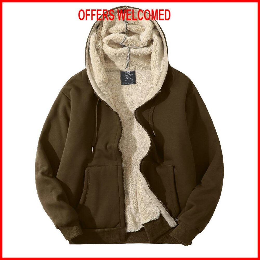 Men's Fleece Lined Sherpa Hoodie Jacket Winter Zip Up Sweatshirt